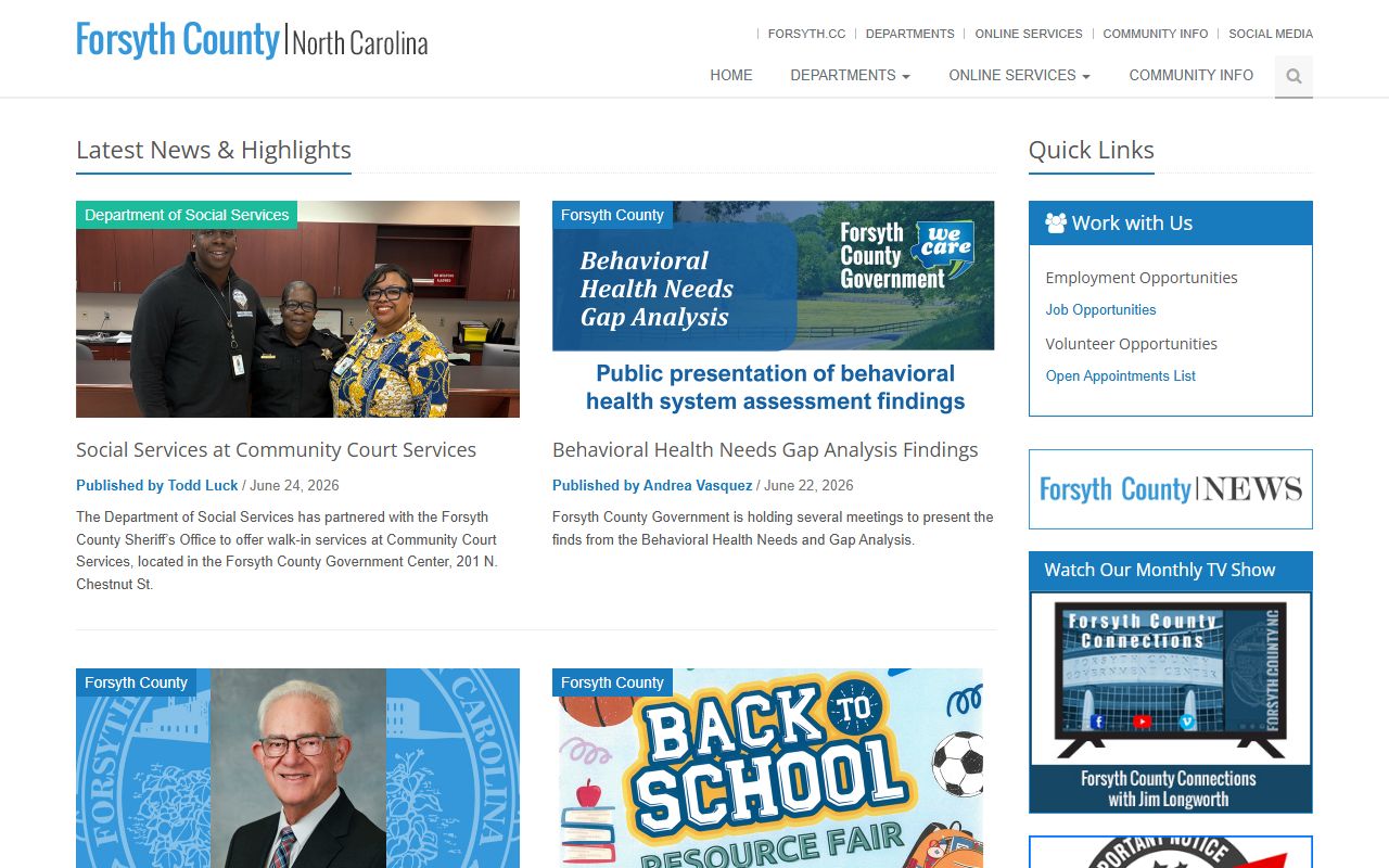 Forsyth County phone directory official county home page with service navigation