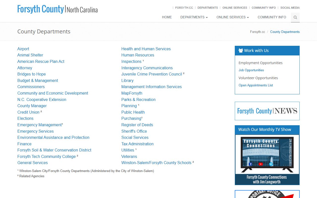 Forsyth County phone directory departments index for county phone lookup
