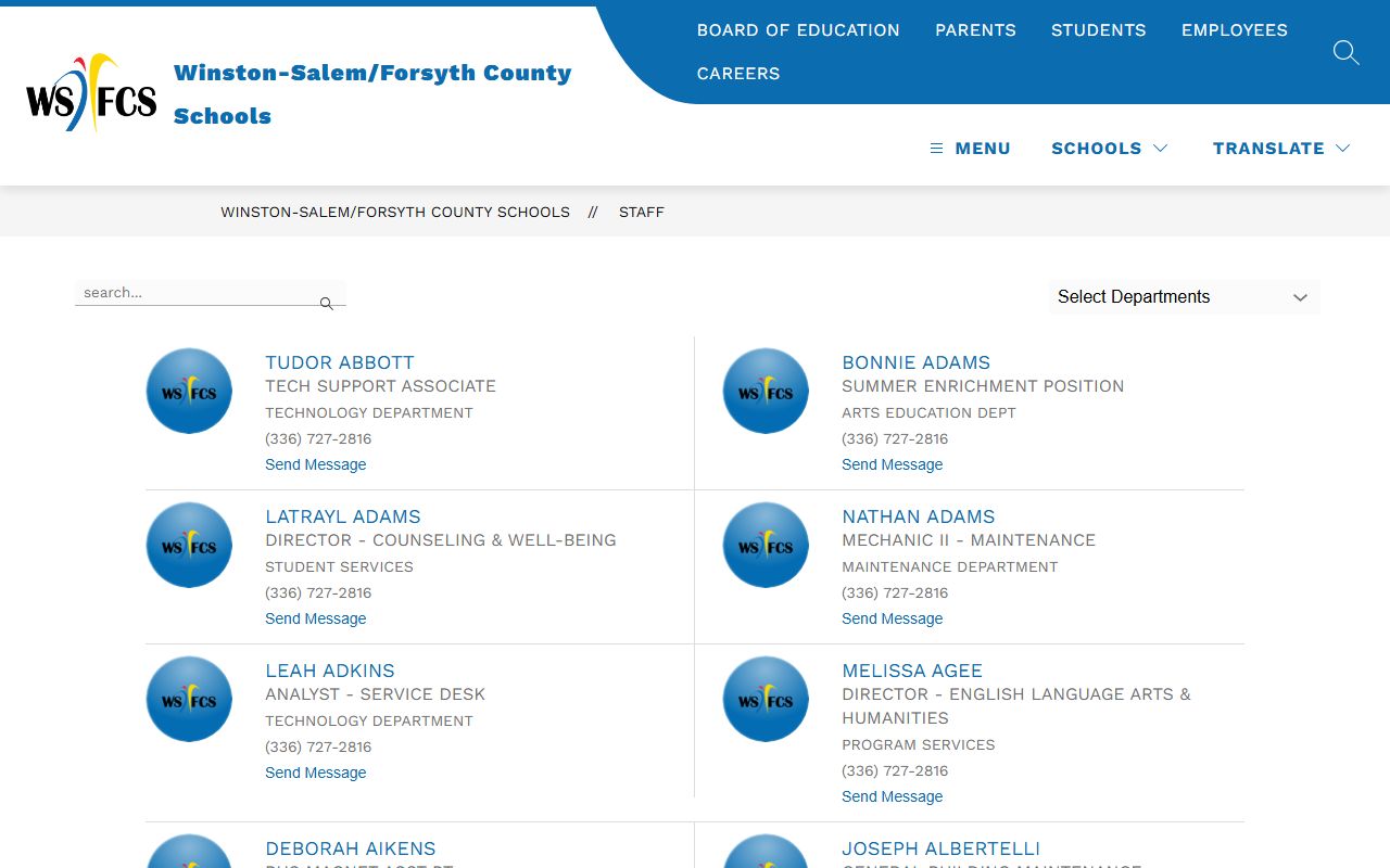 Forsyth County phone directory Winston-Salem Forsyth County Schools staff search