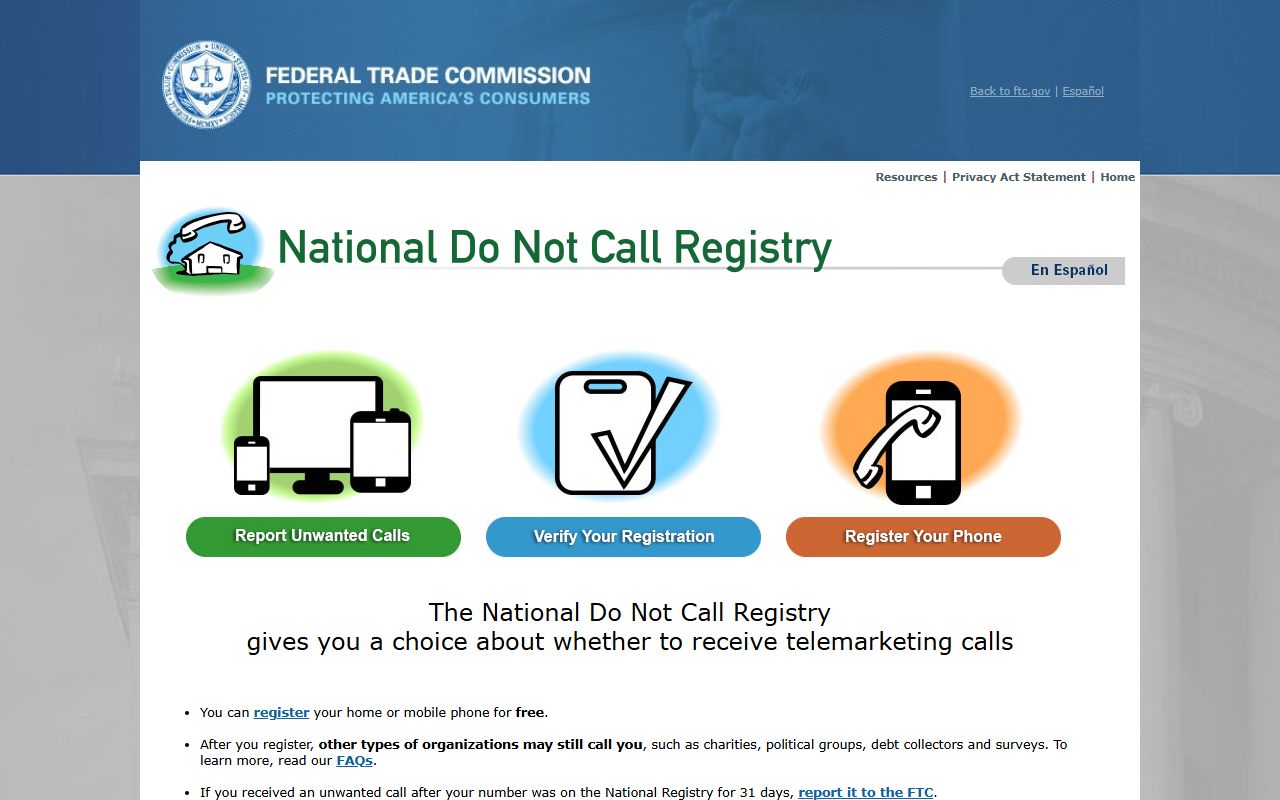 Forsyth County phone code reference for FTC Do Not Call unwanted sales calls
