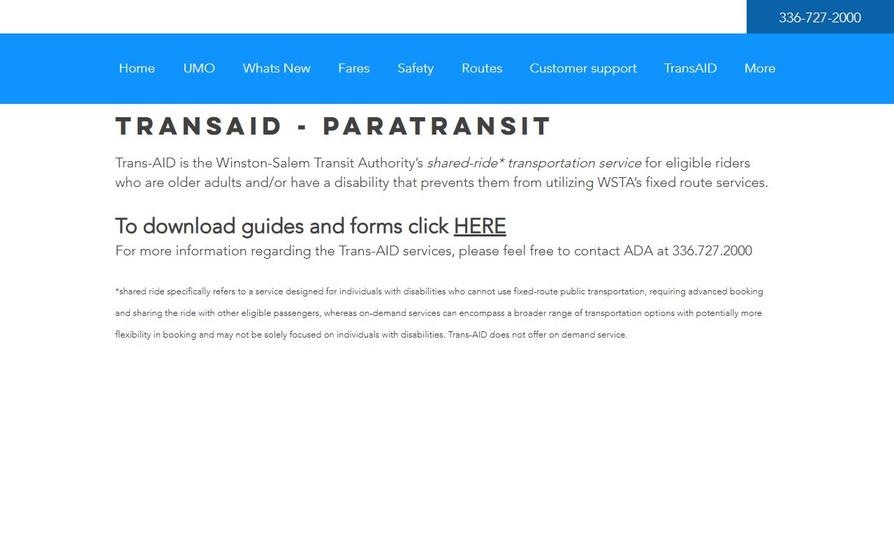 Forsyth County phone numbers for WSTA Trans-AID paratransit contact routing