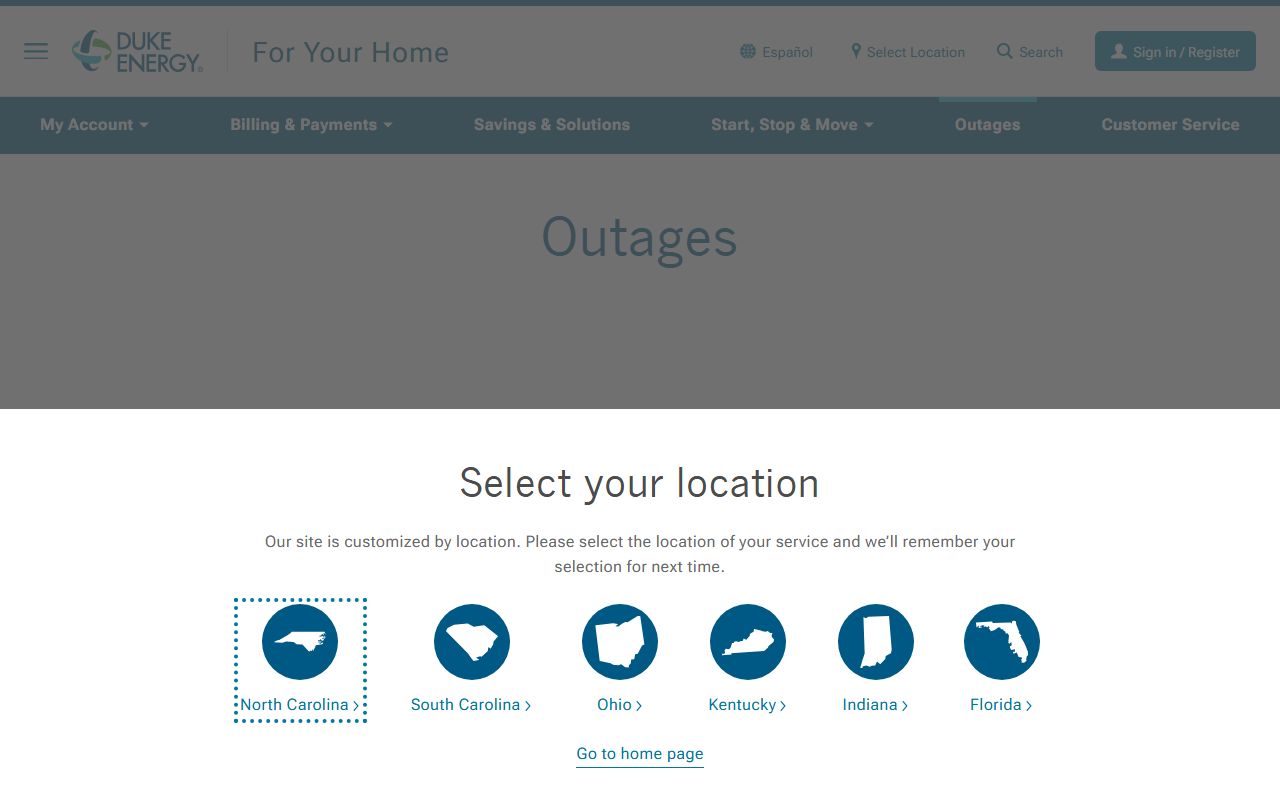 Forsyth County phone numbers and outage reporting on the Duke Energy page