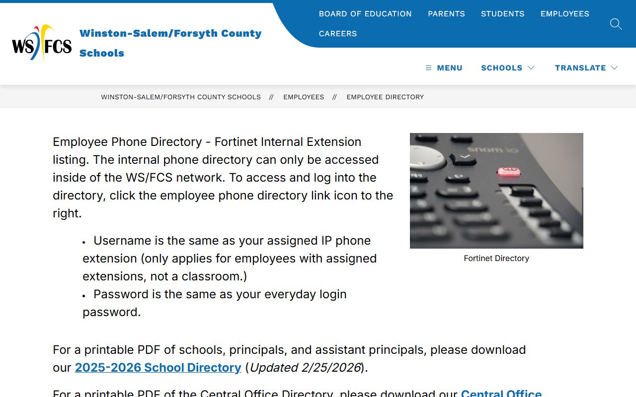 Forsyth County phone numbers in the WSFCS employee directory and district contacts